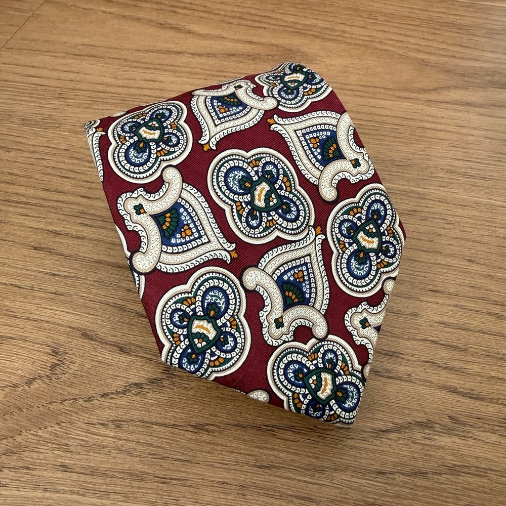 Polo Ralph Lauren Silk Tie Burgundy Geometric Medallion Hand Made USA